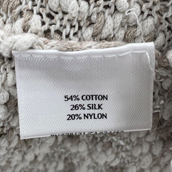 Eileen Fisher Taupe & White Cotton Silk Nylon Nubble Knit Simple Cardigan - Picture 4 of 7